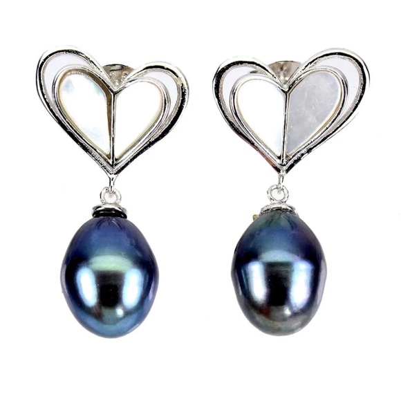 Earrings Natural Drop Pearl 11x8mm Mother of Pearl Heart - Picture 1 of 3
